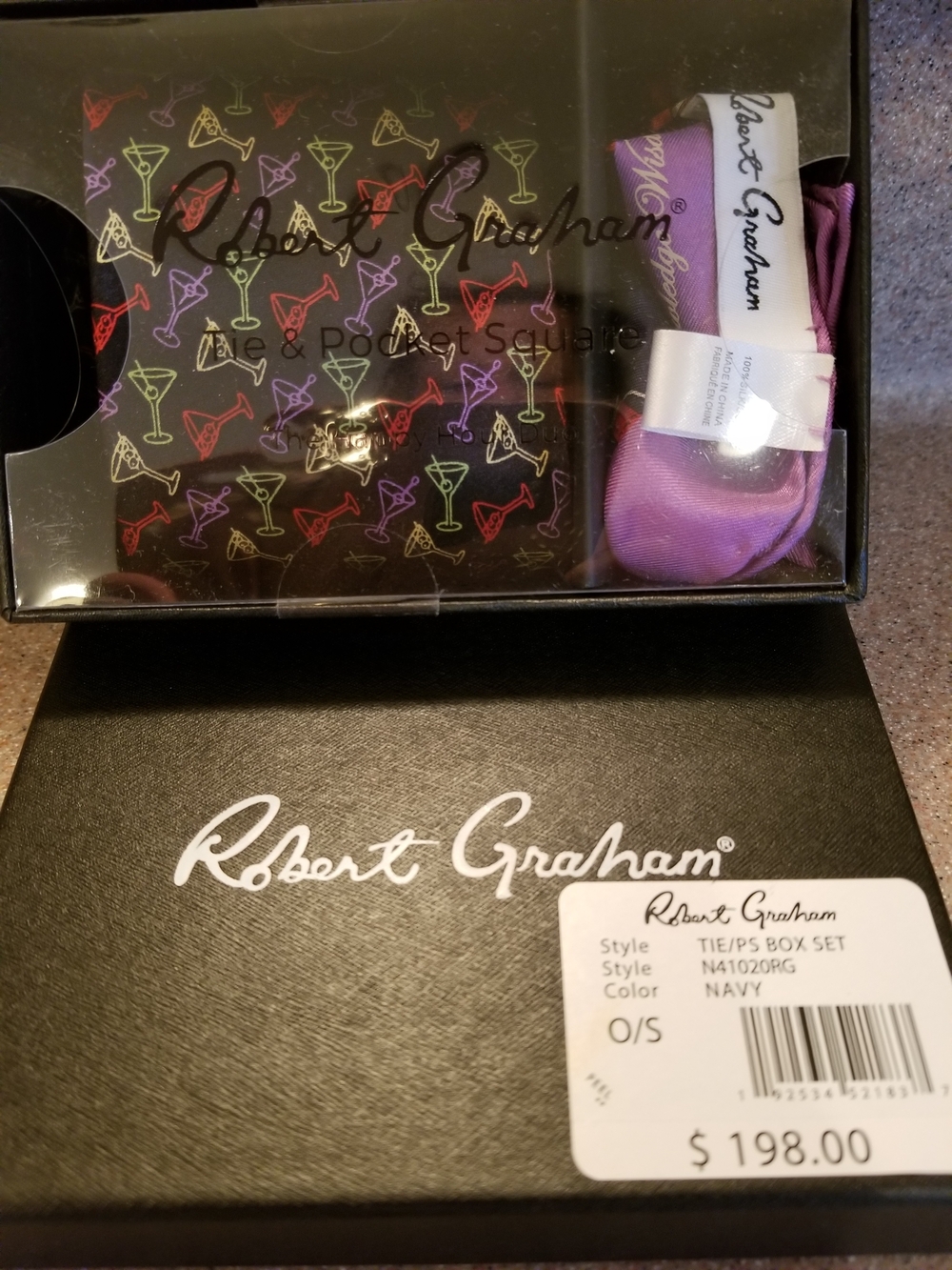 Robert Graham Purple & Navy Sock and Pocket Square Set